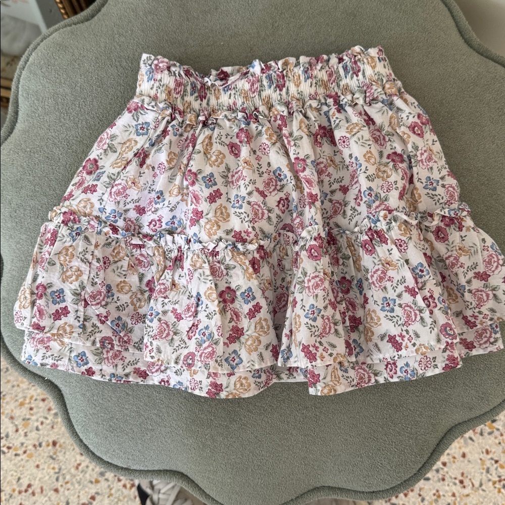 Janie and Jack Floral Tiered Skirt in Cream, Pink, Blue